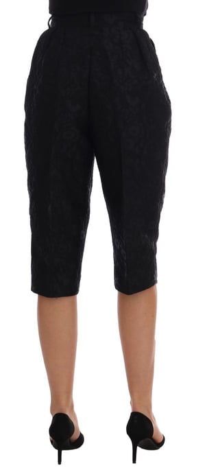 Dolce & Gabbana Schwarze Brokat High Waist Capri-Shorts - Image 3