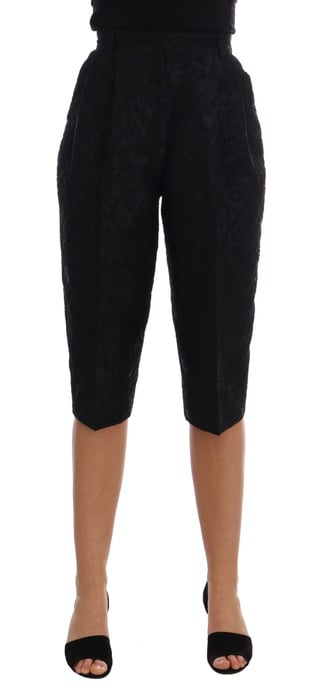 Dolce & Gabbana Schwarze Brokat High Waist Capri-Shorts - Image 1