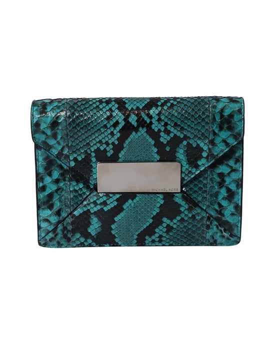 Michael Kors Clutch Bag aus grünem Leder mit Schlangenprägung - Image 1