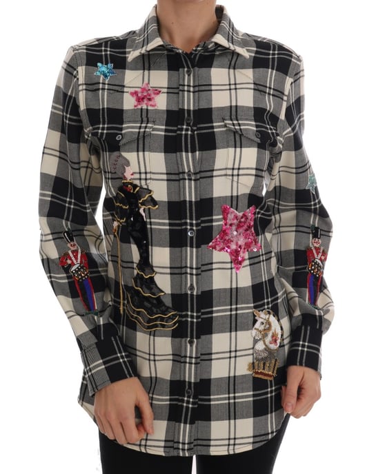 Dolce & Gabbana Schwarz Weiß Märchen Kristall Shirt - Image 1