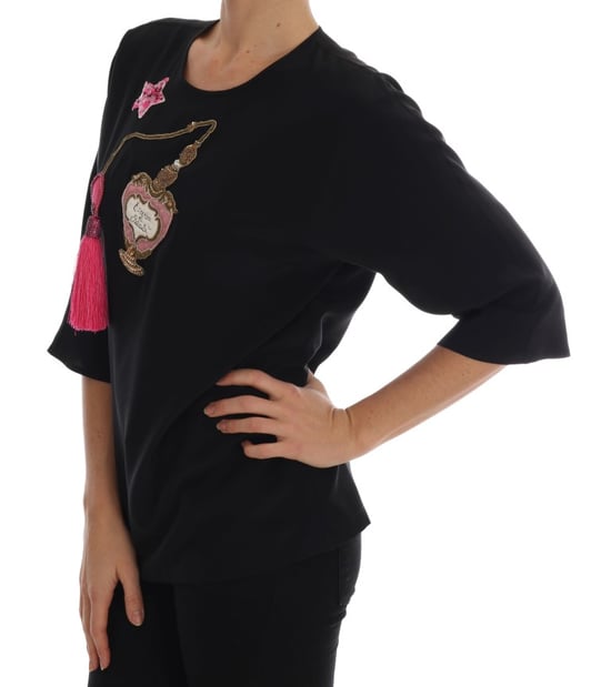 Dolce & Gabbana Damen Schwarzes Seiden-Märchenoberteil Kristallbluse - Image 2