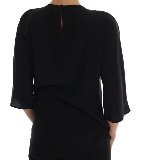 Dolce & Gabbana Damen Schwarzes Seiden-Märchenoberteil Kristallbluse - Image 3