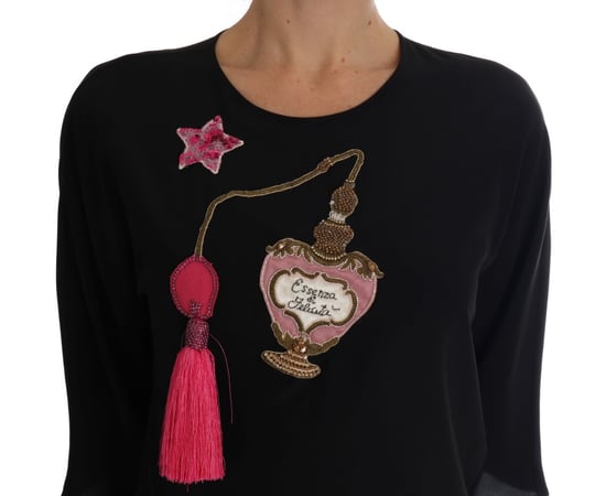 Dolce & Gabbana Damen Schwarzes Seiden-Märchenoberteil Kristallbluse - Image 4