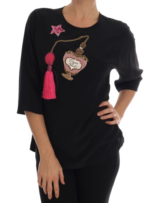 Dolce & Gabbana Damen Schwarzes Seiden-Märchenoberteil Kristallbluse - Image 1