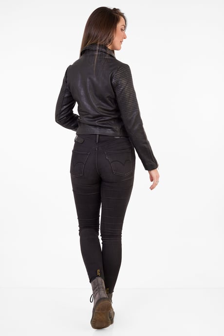 Pelle D’annata Patago Real Leather Biker Jacket in Black