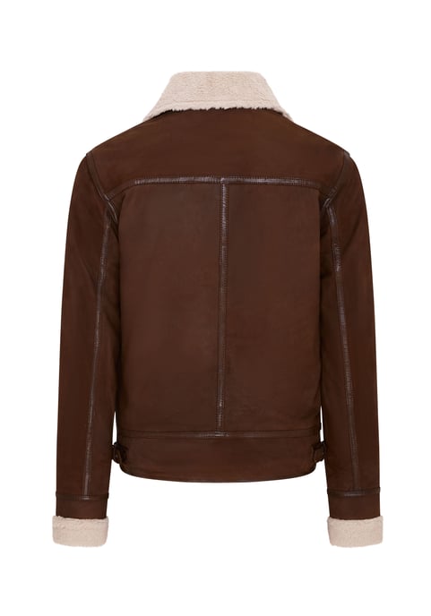 Mens Brown Real Sheep Suede Bomber Aviator Jacket - Sandnes