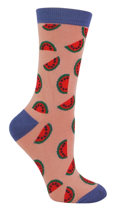 Frauen Neuheit lustige Frucht Socken | Miss Sparrow | Funky Wassermelone Avocado Zitronen Design Bambus Socken - Wassermelone (Pink) - Image 1