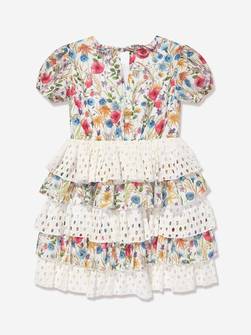 Selini Action Girls Floral Broderie Anglaise Dress in White