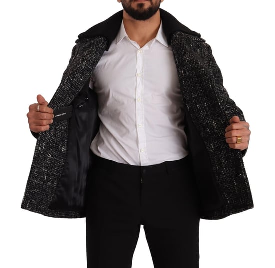 Dolce & Gabbana Schwarzer Wolle Doppelreiher Mantel Herrenjacke - Image 6