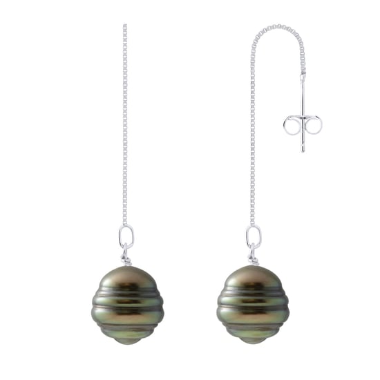 Hängende Ohrringe – 2 echte Tahiti-Zuchtperlen, eingekreist, 10–11 mm - Image 1
