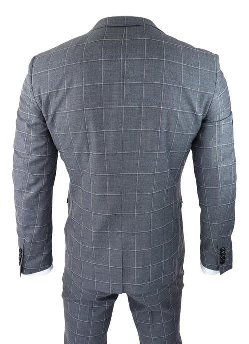 Herren grauer Anzug 3-teilig kariert Vintage Retro schick Hochzeit klassisch tailliert - Image 6