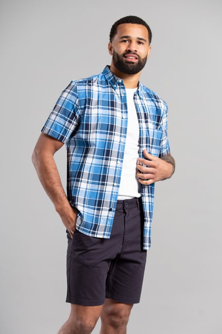 Blue Cotton Short Sleeve Check Shirt