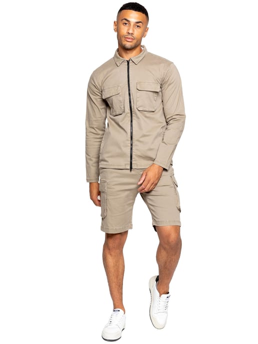 Enzo | Herren Cargo-Trainingsanzug mit Shorts Set - Beige - Image 2