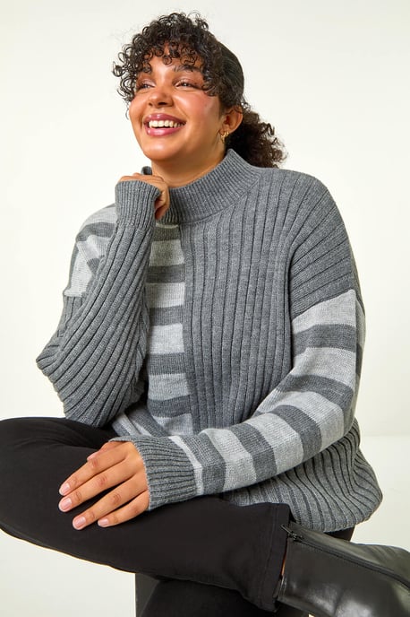 Curve Contrast Stripe High Neck Jumper
