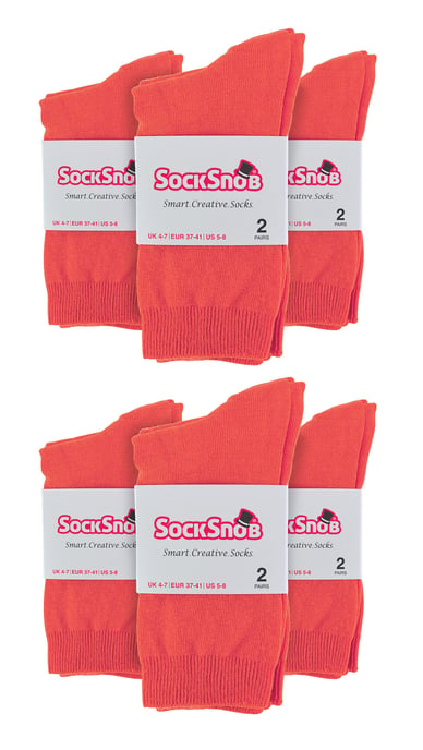 Einfarbige Damensocken mit hohem Baumwollanteil | 12 Paar Multipack | Socken-Snob | Dünne, bequeme, farbenfrohe Crew-Söckchen für Damen in Koralle - Image 2