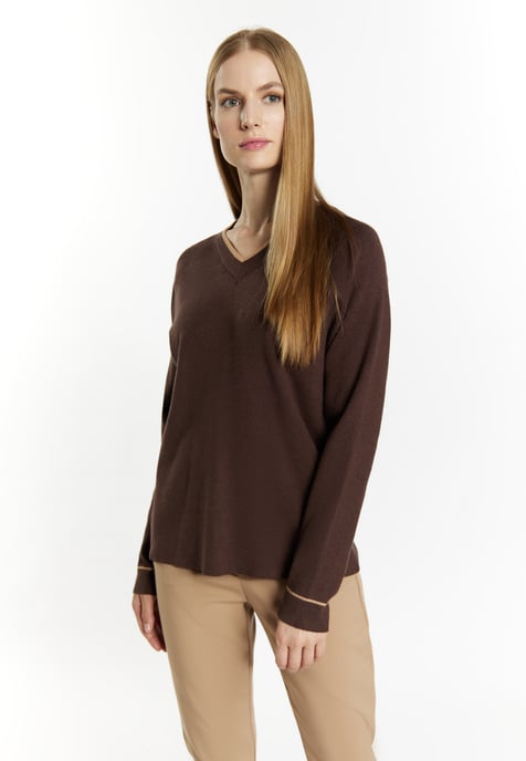 Dreimaster Strickpullover Damen Dunkelbraun Sand - Image 3