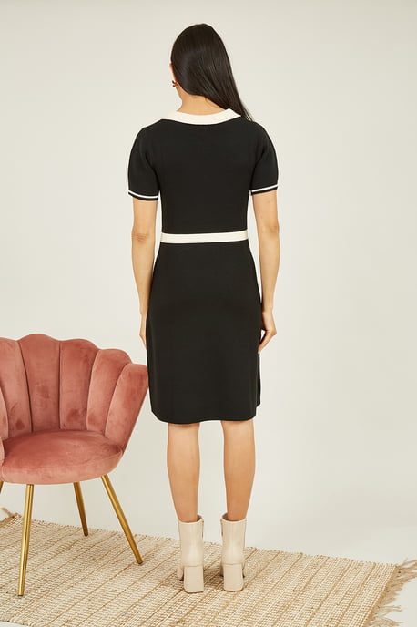 Black Knitted Retro Skater Dress