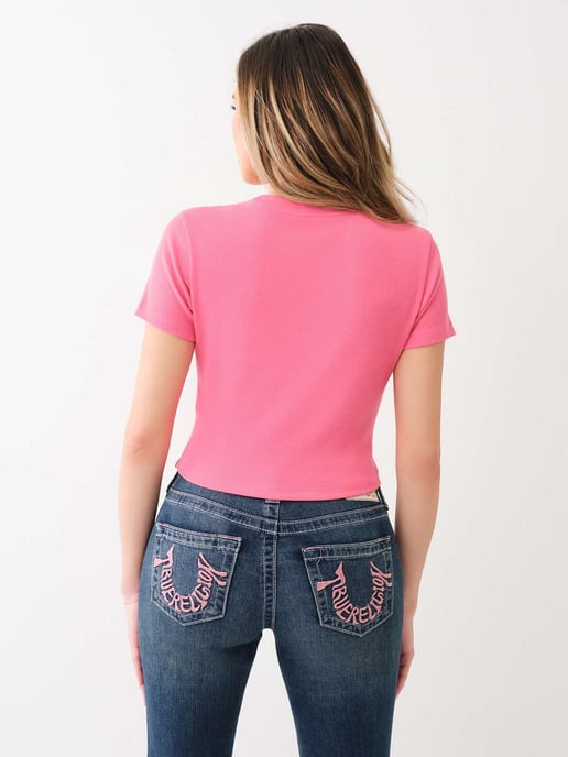 Butterfly Buddha Rib Baby Tee in Pink