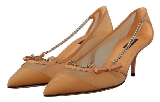 Dolce & Gabbana Damen Pumps aus Pfirsichfarbenem Mesh und Leder mit Kettenabsätzen - Image 2