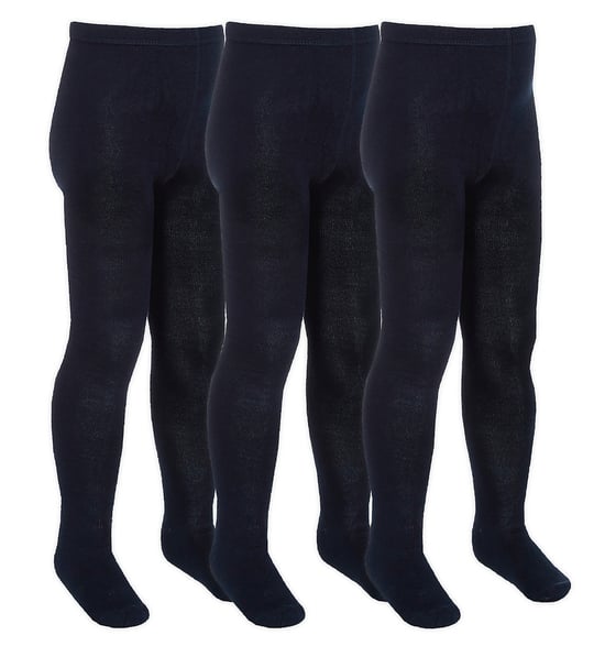 3 Paar Multipack Mädchen Bambus-Schulstrumpfhosen | Sock Snob | Footed Soft Plain Strumpfhosen in Schwarz, Grau, Weiß, Marineblau - Marine - Image 1