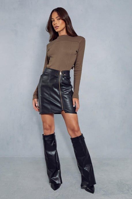 Ribbed Seam Detail Bodycon Top