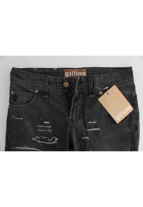 John Galliano Damen Graue Waschung Baumwoll Zerrissene Straight-Fit Jeans - Image 5
