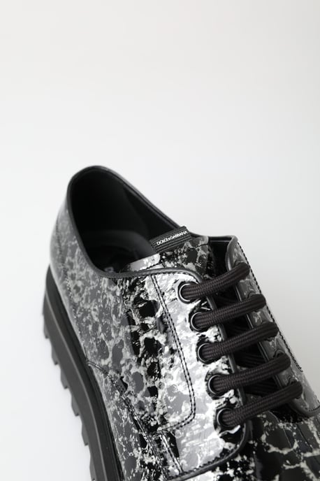 Dolce & Gabbana Men's Black White Derby Patent Leather Shoes