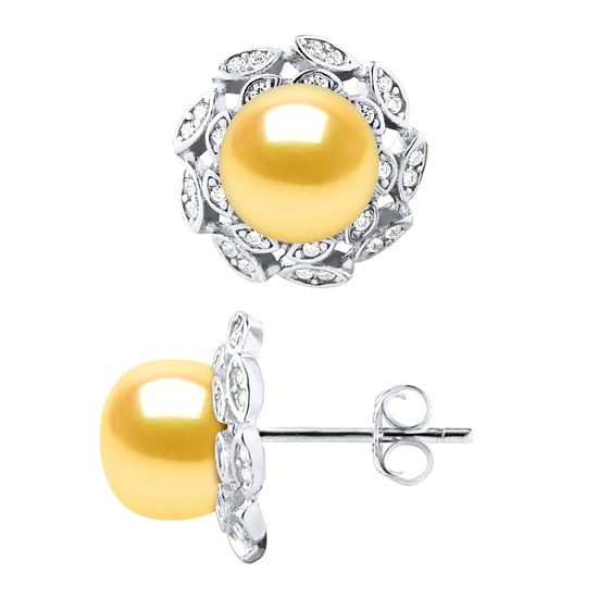 Stud Earrings FLOWER Sweet Water Beads Buttons 8-9mm Golden Silver 925 Jewelry