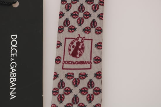 Dolce & Gabbana Graue Seide Roter Marienkäfer Druck Klassische Krawatte - Image 4