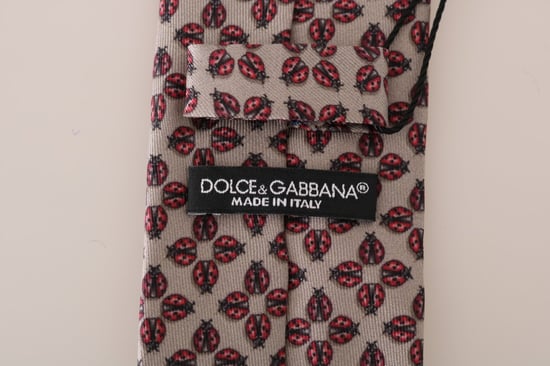 Dolce & Gabbana Graue Seide Roter Marienkäfer Druck Klassische Krawatte - Image 5