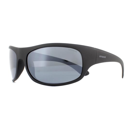 Polaroid Sport Wrap Mens Matte Black Grey Silver Polarized Mirror Sunglasses