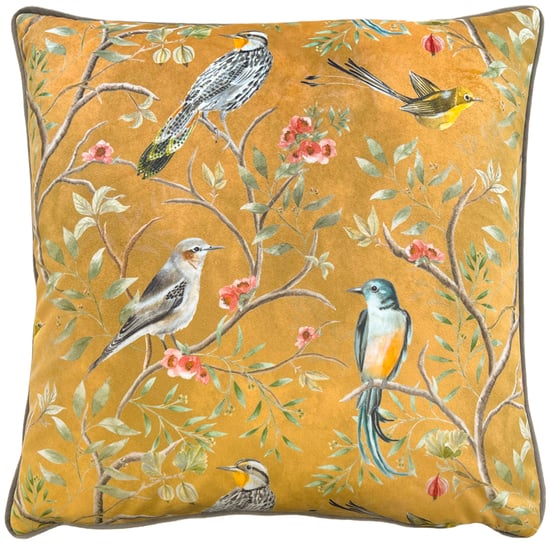 Wylder Tropics Orient Chinoiserie Vögel Paspel-Velour Kissenbezug - Image 1