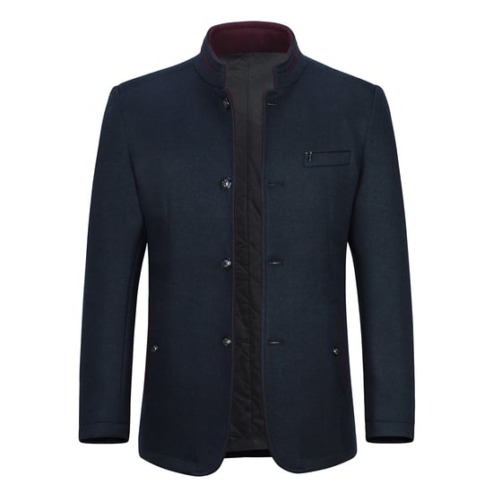 Herren Kurzmantel Slim Fit mit Stehkragen Business Casual Wollmantel Blau - Image 1