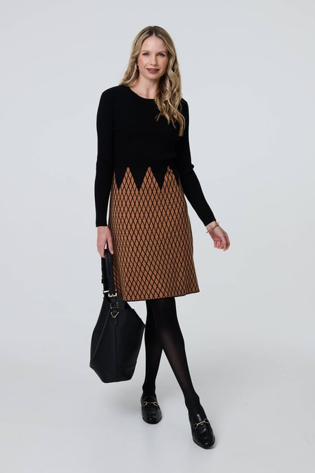 Black Printed Long Sleeve Jumper Dress