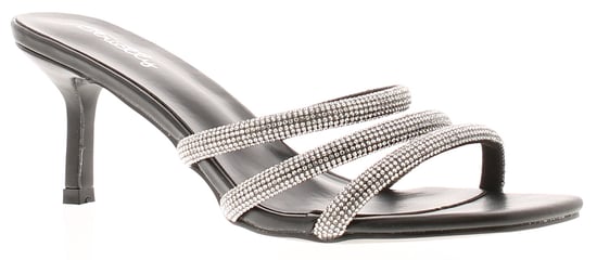 Womens Heeled Mule Sandals Diamante Mia Slip On black