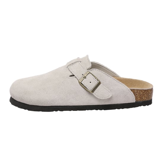 EVER AU Women Pintail Leather Comfort Clog Sandals - Taupe Suede