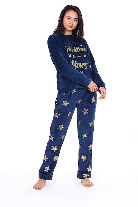 Navy 'Written' Sherpa Fleece Pyjama Set