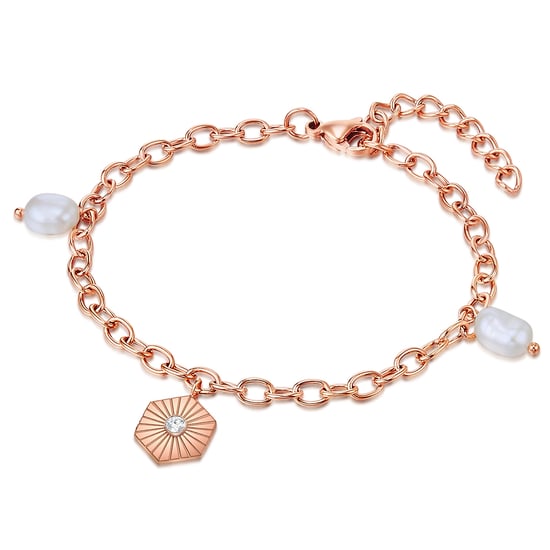 Bracelet stainless steel rose gold freshwater cultured pearl white preciosa white Valero Pearls - Image 1