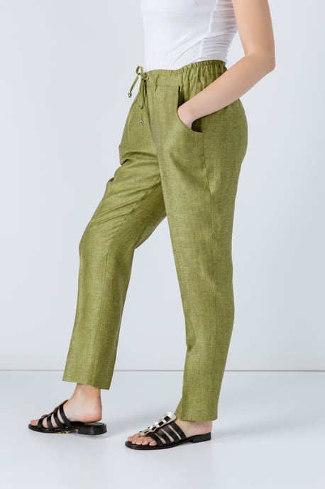 Green Linen Drawstring Pants