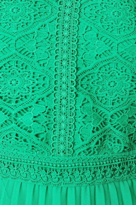 Lace Puff Sleeve Pleated Midi Dress - Image 5