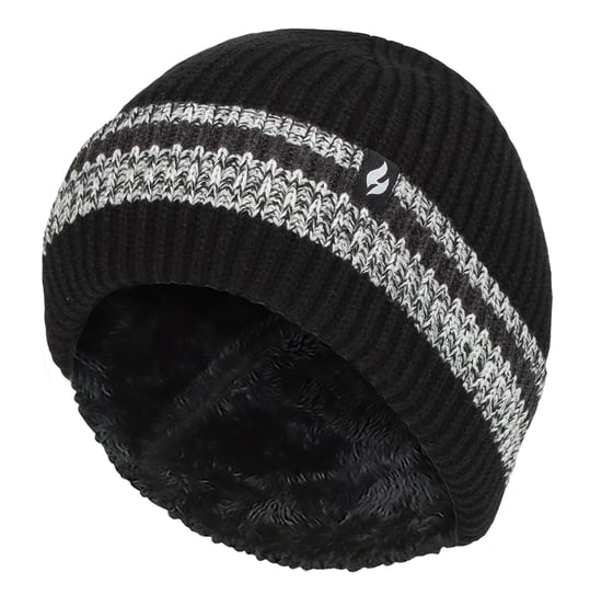 Mens Turnover Cuff Winter Beanie | Wärmehalter | Gestrickte gestreifte Thermomütze - Schwarz - Image 1