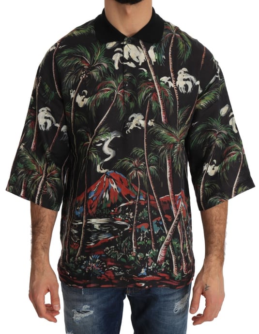 Dolce & Gabbana Schwarzer Vulkan Sizilien Kurzarm T-Shirt - Image 1