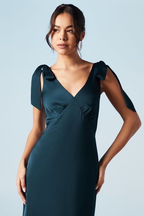 Satin Back Crepe Tie Shoulder Bridesmaids Dress