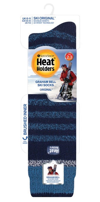 Heat Holders - Homme Hautes Chaudes Thermique Ski Chaussettes pour Bottes - Stripe De La Marine - Image 2