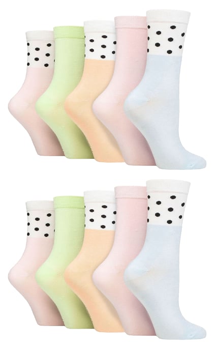 Wildfeet - 10er Pack Damen Bambus Crew Socken mit Punkten, Leoparden- und Blumenmuster - Spots Pastell - Image 1