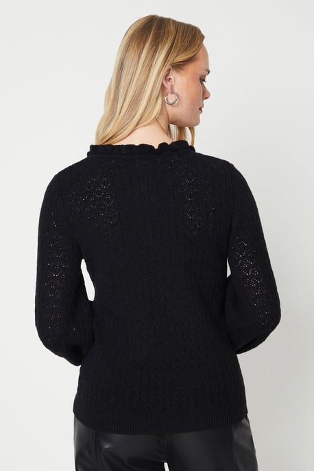Frill Neck Pointelle Sweater