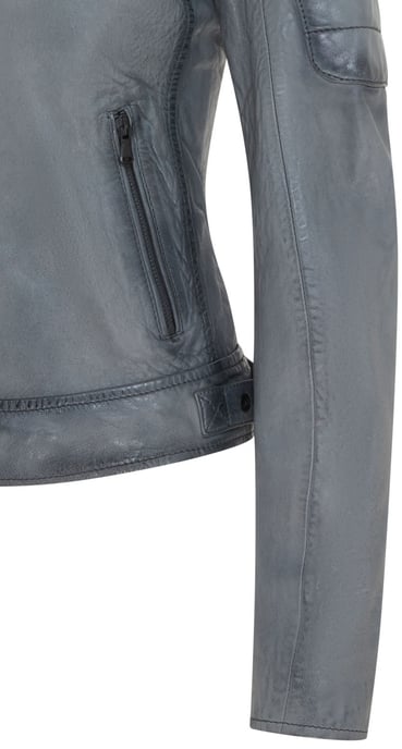 Womens Grey Retro Quilted Leather Biker Jacket - Horten