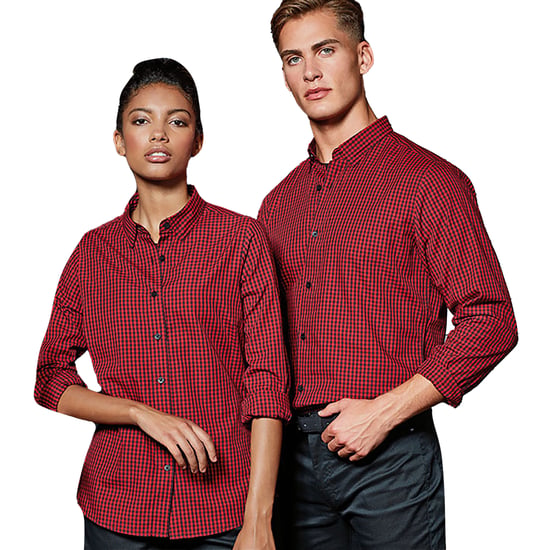 Premier Mens Maxton Check Langarmhemd (Schwarz/Rot) - Image 2