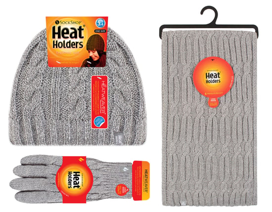 Damen-Set aus Strickmütze, Schal und Handschuhen | Wärmehalter | Mit Fleece gefüttertes Thermo-Set für kaltes Wetter für den Winter in Hellgrau - Image 2
