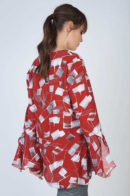 Loose Fit Print Top with Bell Sleeves
